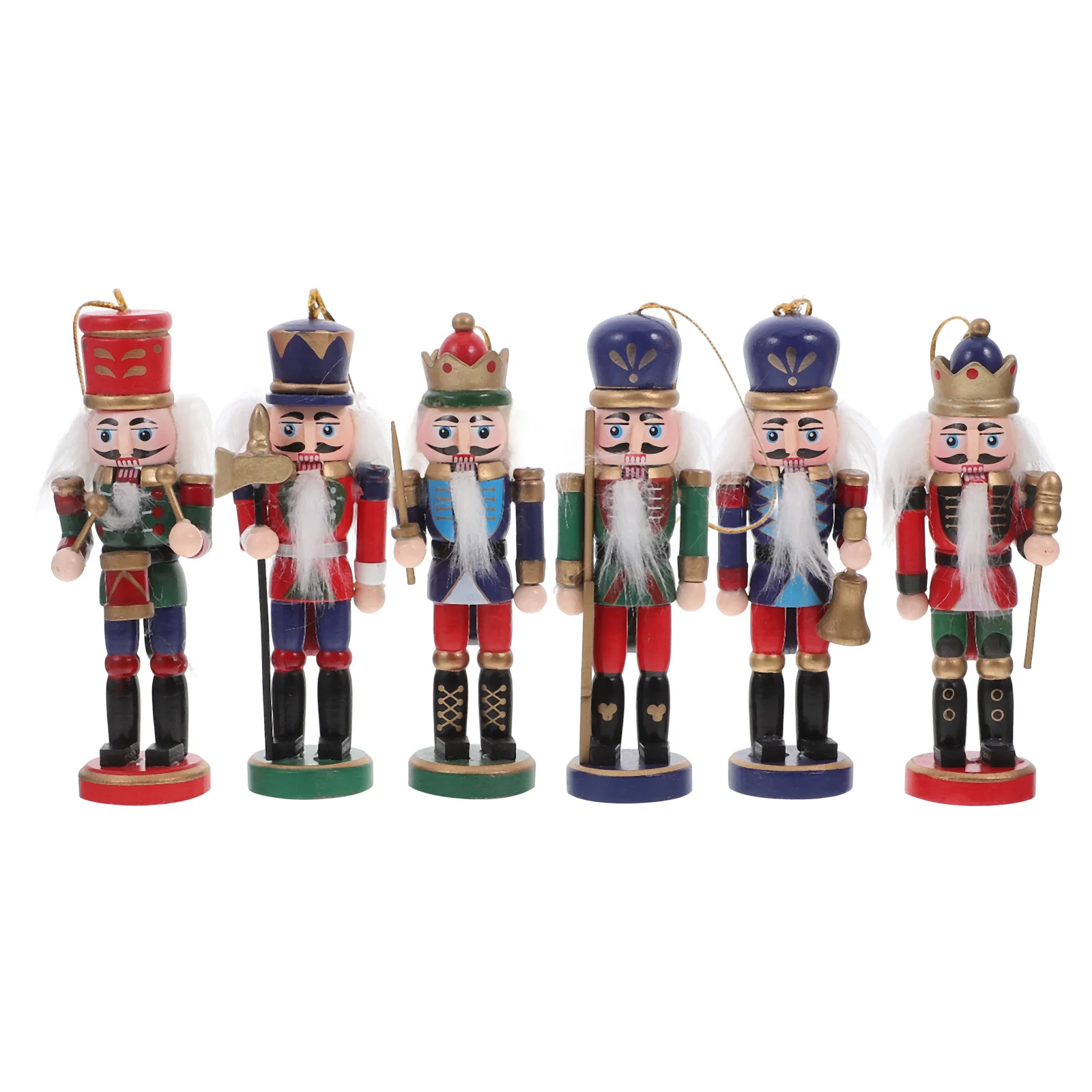 

6 Pcs 12cm Nutcracker Puppet Soldier Ornament Pendant Wood Craft Hanging Charm Wooden Traditional Nutcrackers Xmas