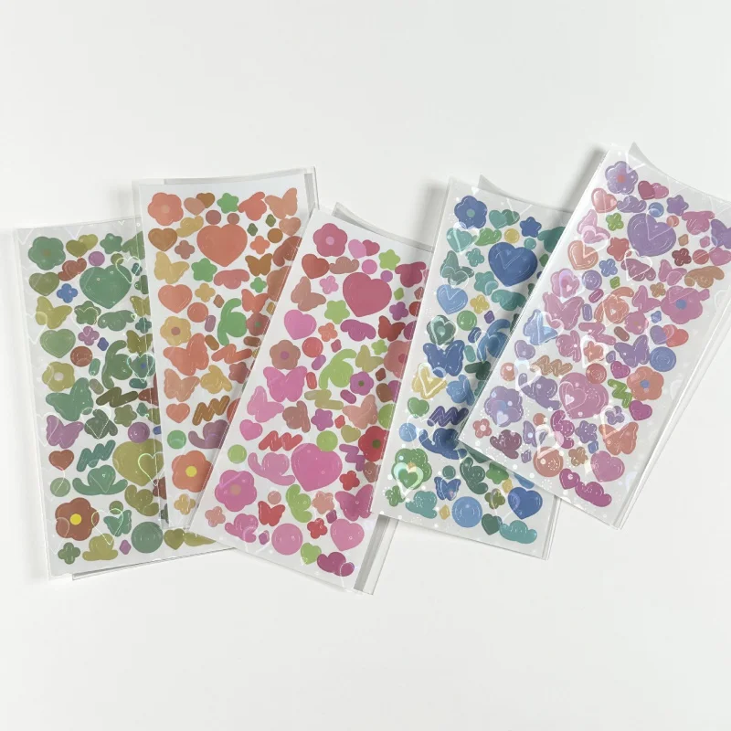Korean Laser Sparkling Cute Butterfly Flower Love Stickers Handbook Diary Notebook Photo Diy Decorative Stickers