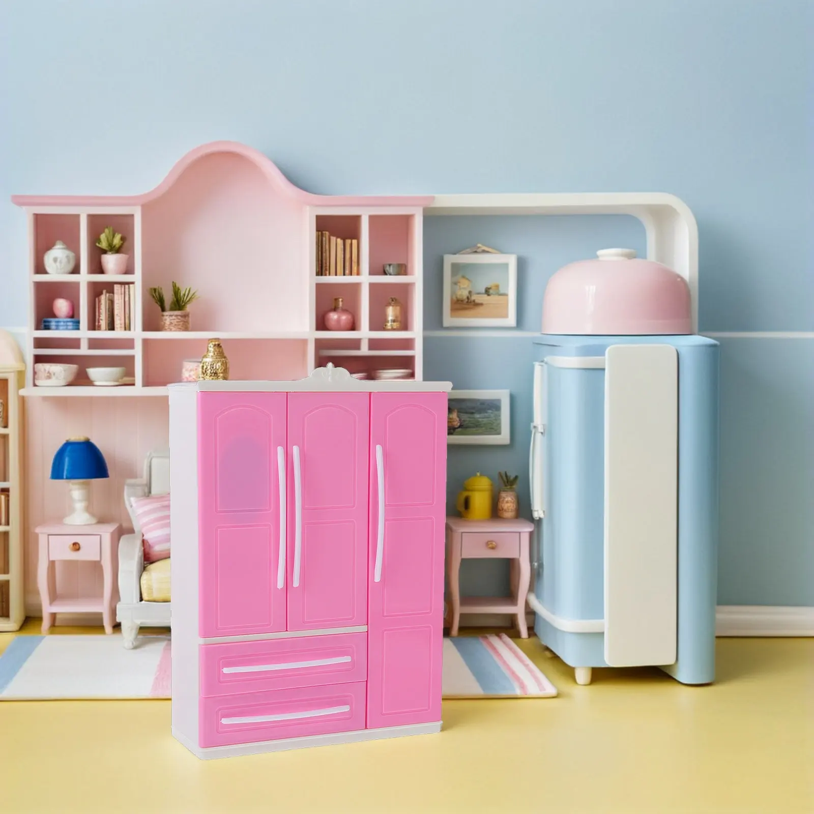 

1Set Mini Three-Sided Wardrobe with Small Hangers Perfect for Mini House Bedroom Scene Realistic Design Clothes Storage