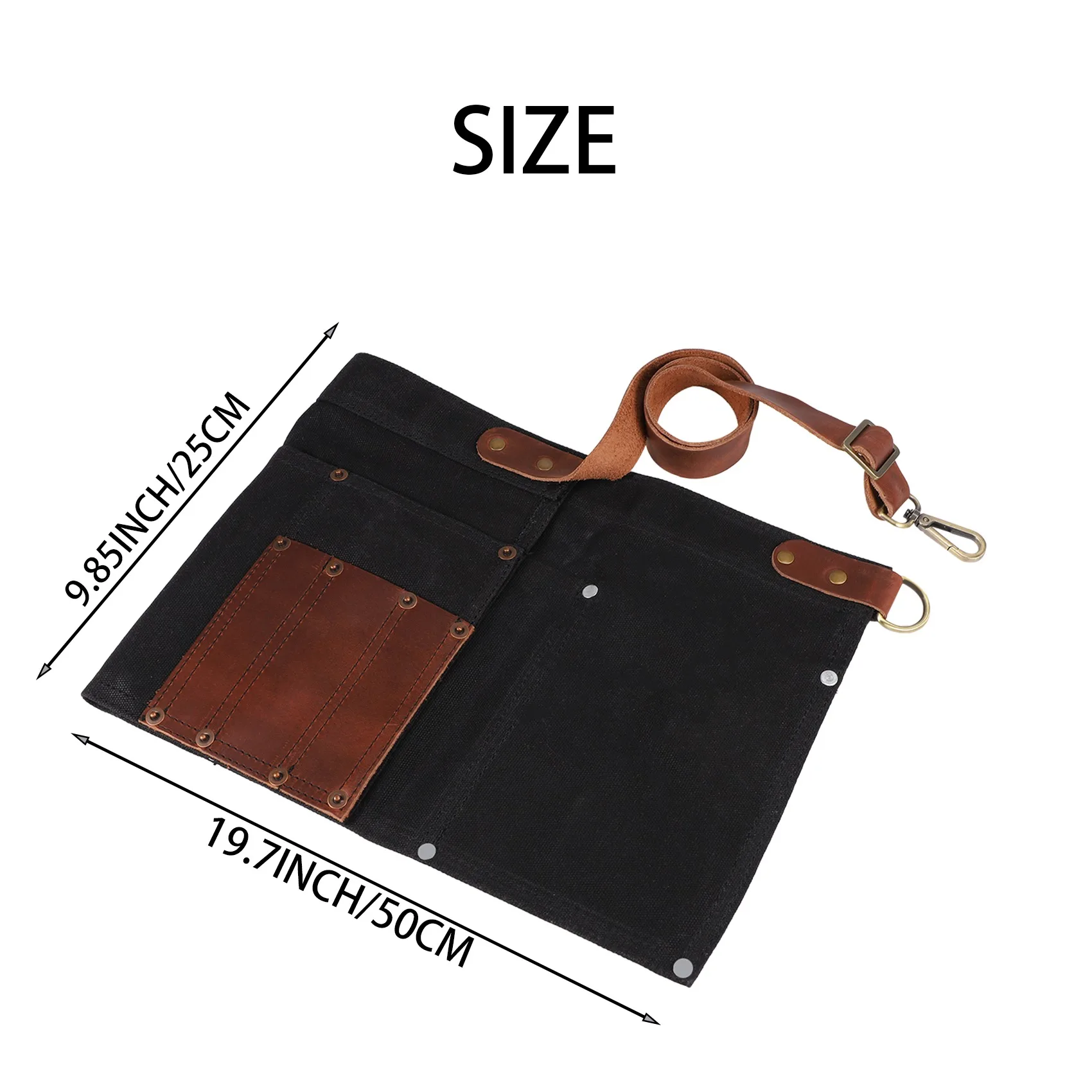 F-3C Multi Pocket Apron for Women Real Leather Canvas Half Apron Pocket Waitress Teacher Utility Server Cosmetic Apron Black