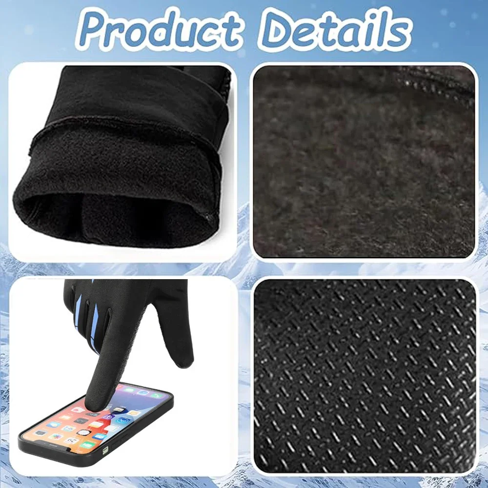 Sarung Tangan Bergaris Hangat Luar Ruangan Musim Dingin Pria, Sarung Tangan Layar Sentuh Bersepeda Hangat Nyaman Gaya Beludru Tebal Modis