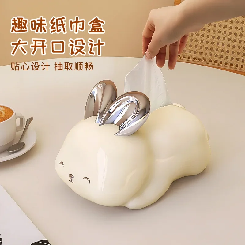 

Luxury Ceramic Animal Tissue Box with Light Cream Style Living Room Decorative Napkin Holder High-End Creative Home Accessory