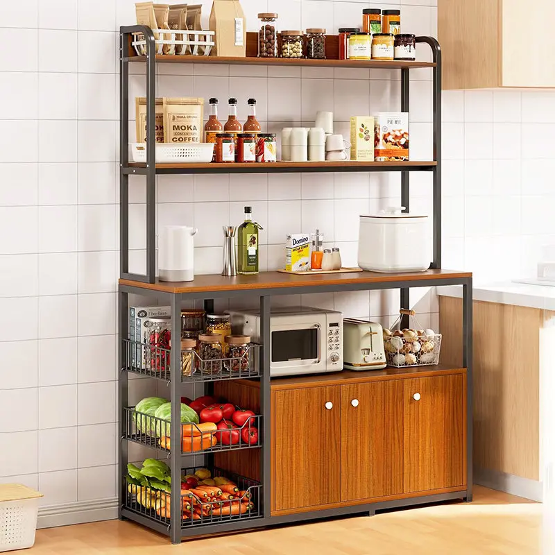 Floor-standing Metal Kitchen Cabinet with Multi-layer Storage Rack Multi-function Tableware and Microwave Storagepromote sales