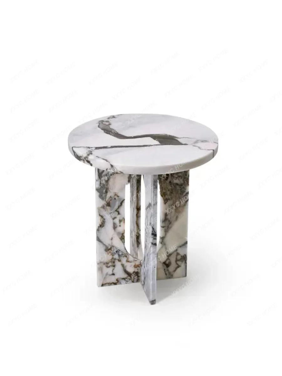 

LLight luxury natural marble round sofa edge few simple modern balcony corner few