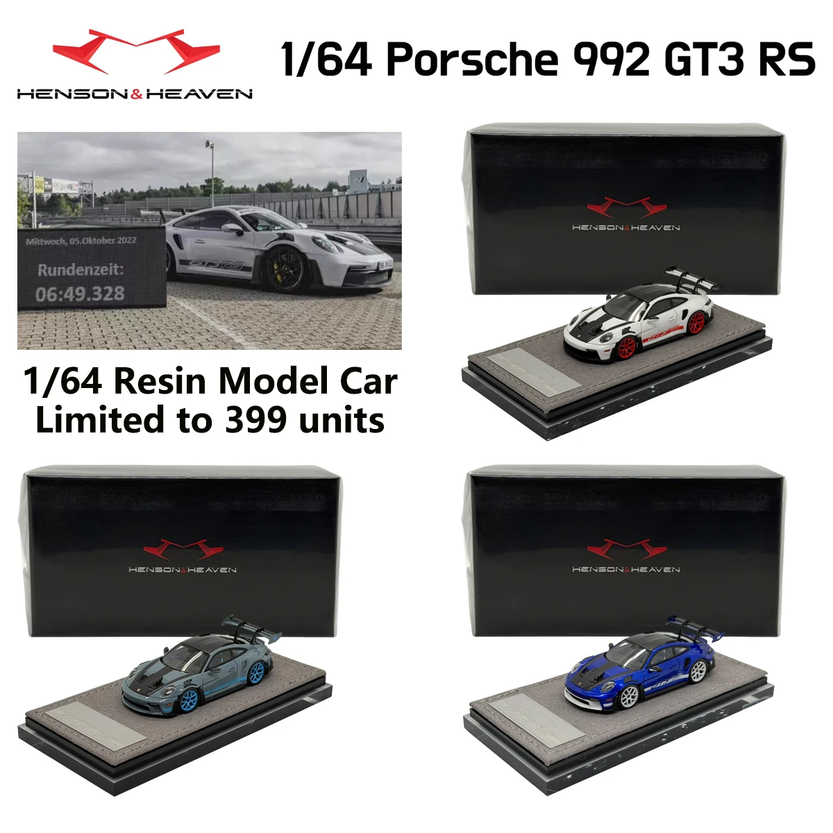 Henson & Heaven 1:64 911 992 GT3 RS Limited 399pcs Resin Car Model Multiple Colors Premium Collector Display Model In Stock