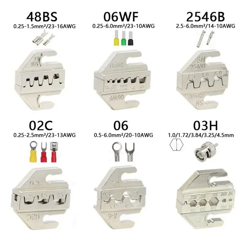 Mandíbulas de substituição para Wire Crimper, Substituível Terminal Bare Crimp, Multifuncional Molde Isolado, Barril Aberto