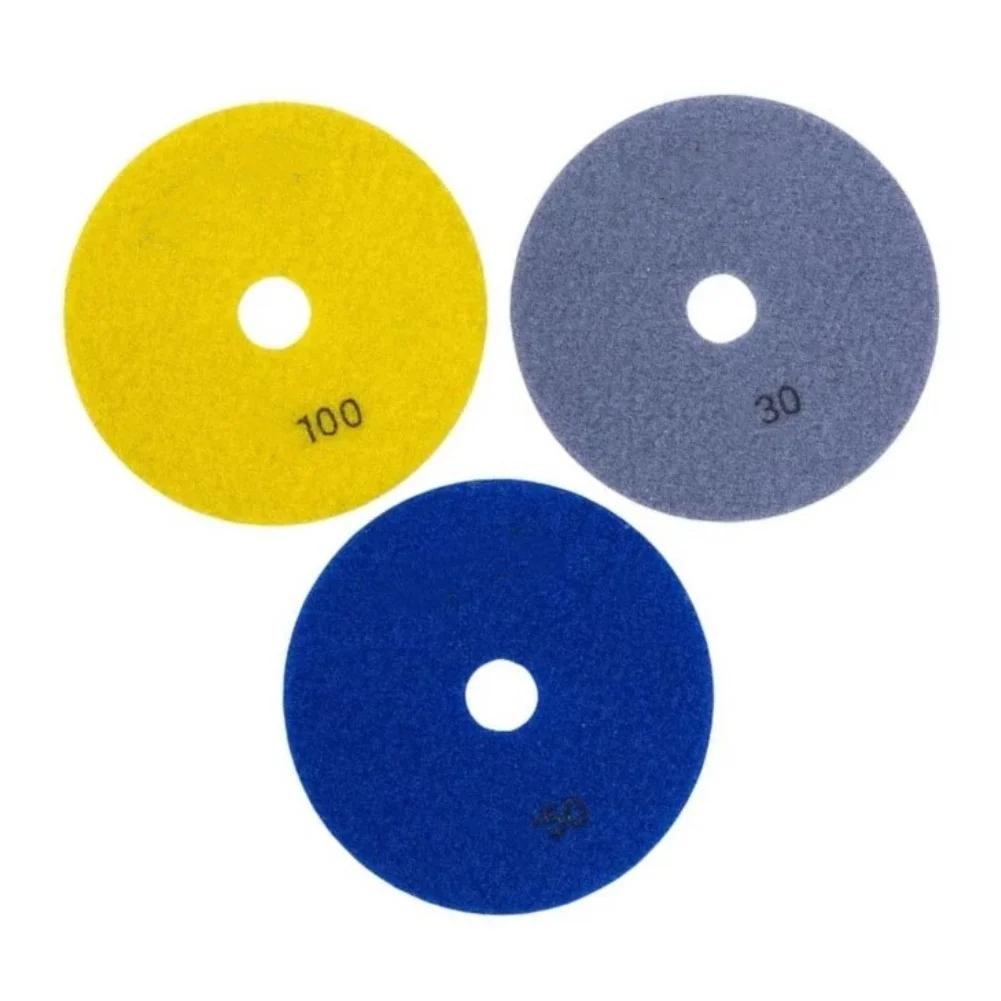 3 Buah Bantalan Poles 4 Inci 100Mm Cakram Pengamplasan Fleksibel Kering Grits 30/50/100 Bantalan Poles untuk Ubin Granit Marmer Kaca Kuarsit