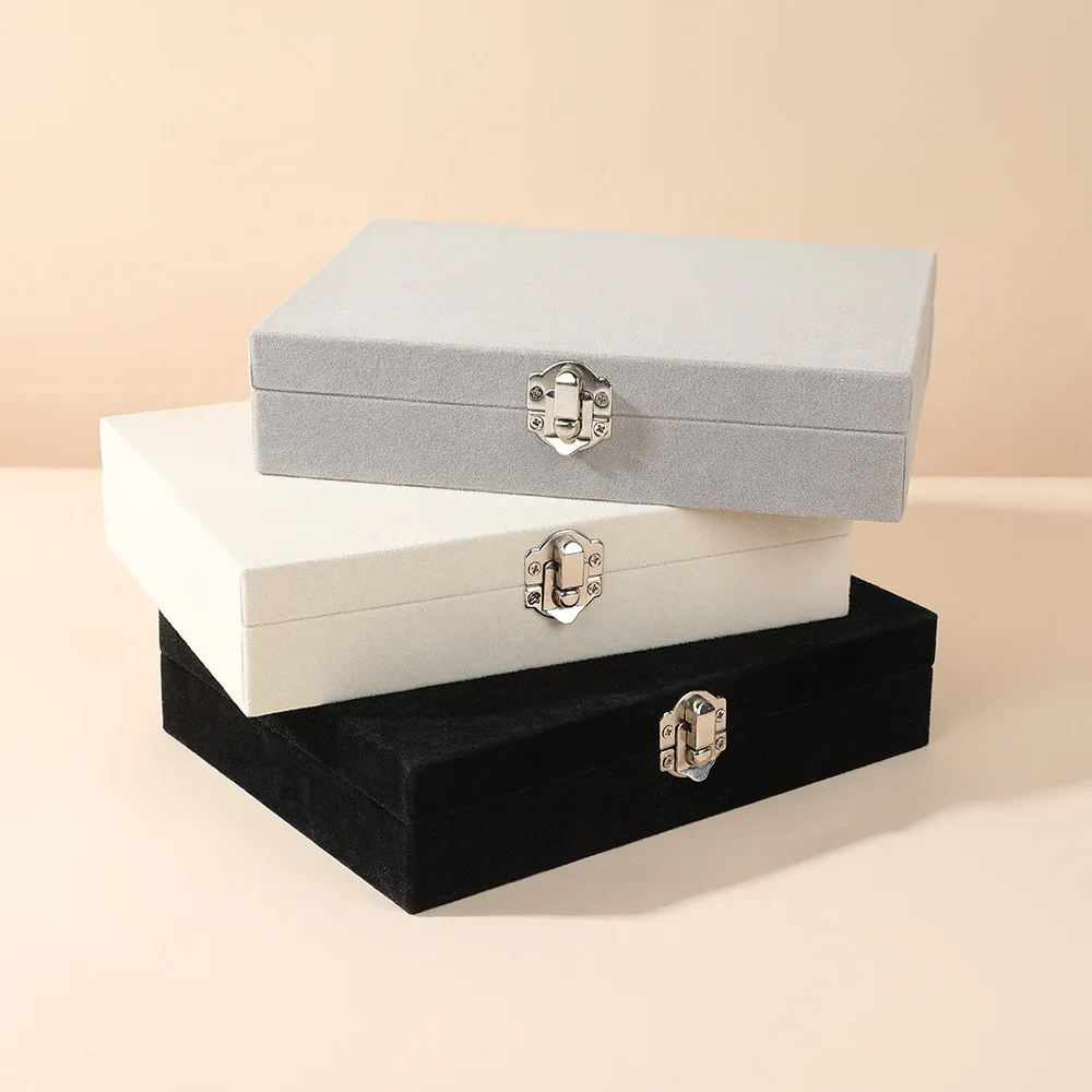 Velvet Jewelry Box with Lock Ring Necklace Earring Organizer Storage Case Portable Jewelry Display Gift Box