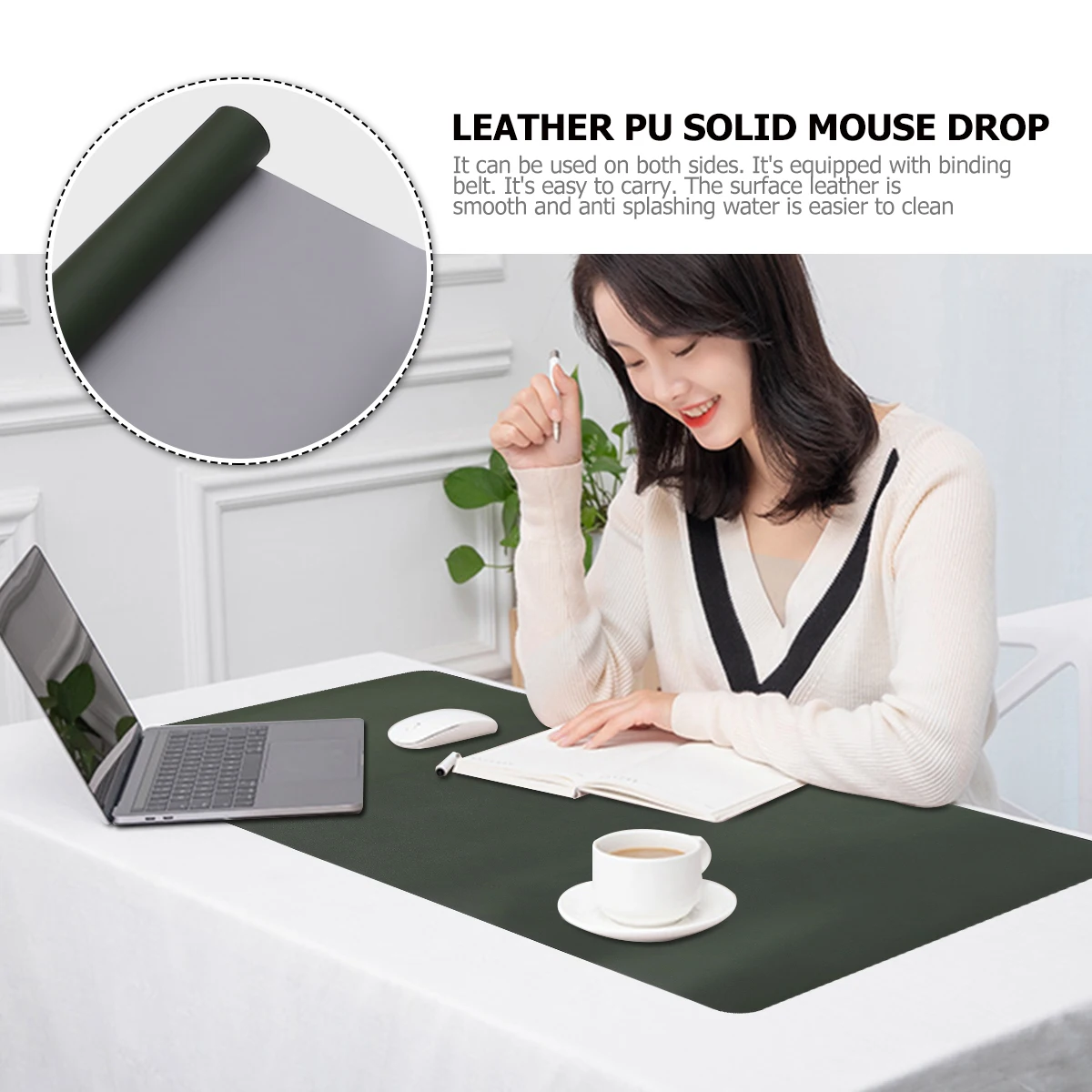 

1Pcs Elegant PU Leather Mouse Pad Double-Sided Design Smooth Gaming Mouse Mat for Work Environment
