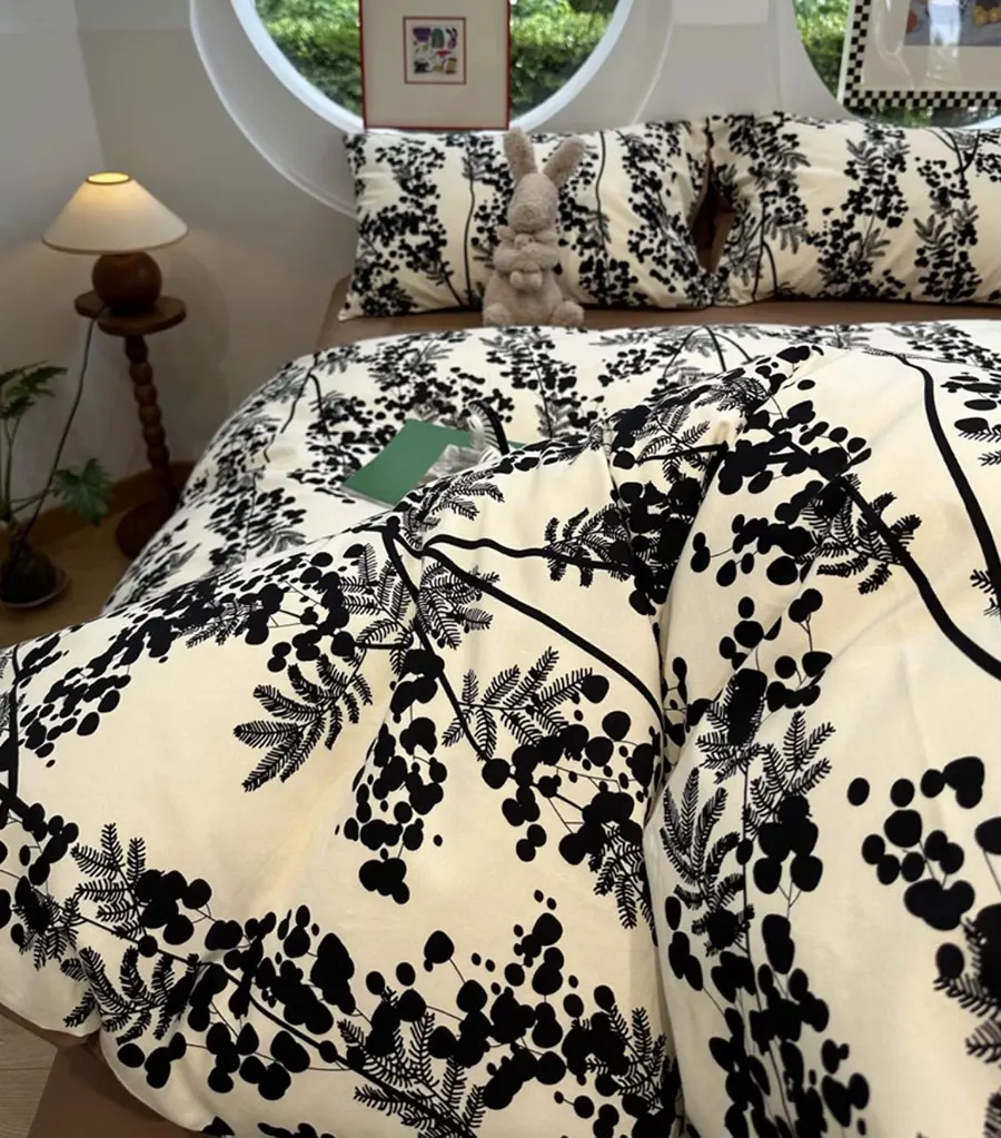 Fashion cool pastoral black beding set single double,twin full queen king cotton home textile bed sheet pillow case quilt cover