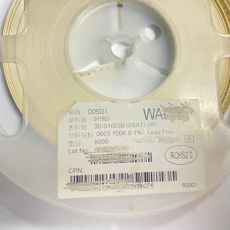 100Pcs/Lot 1608 0603 100K 100KΩ ±0.1% Mark：01D,1/10W,SMD Micro Chip Resistor,SMT high-precision low-temperature drift resistor