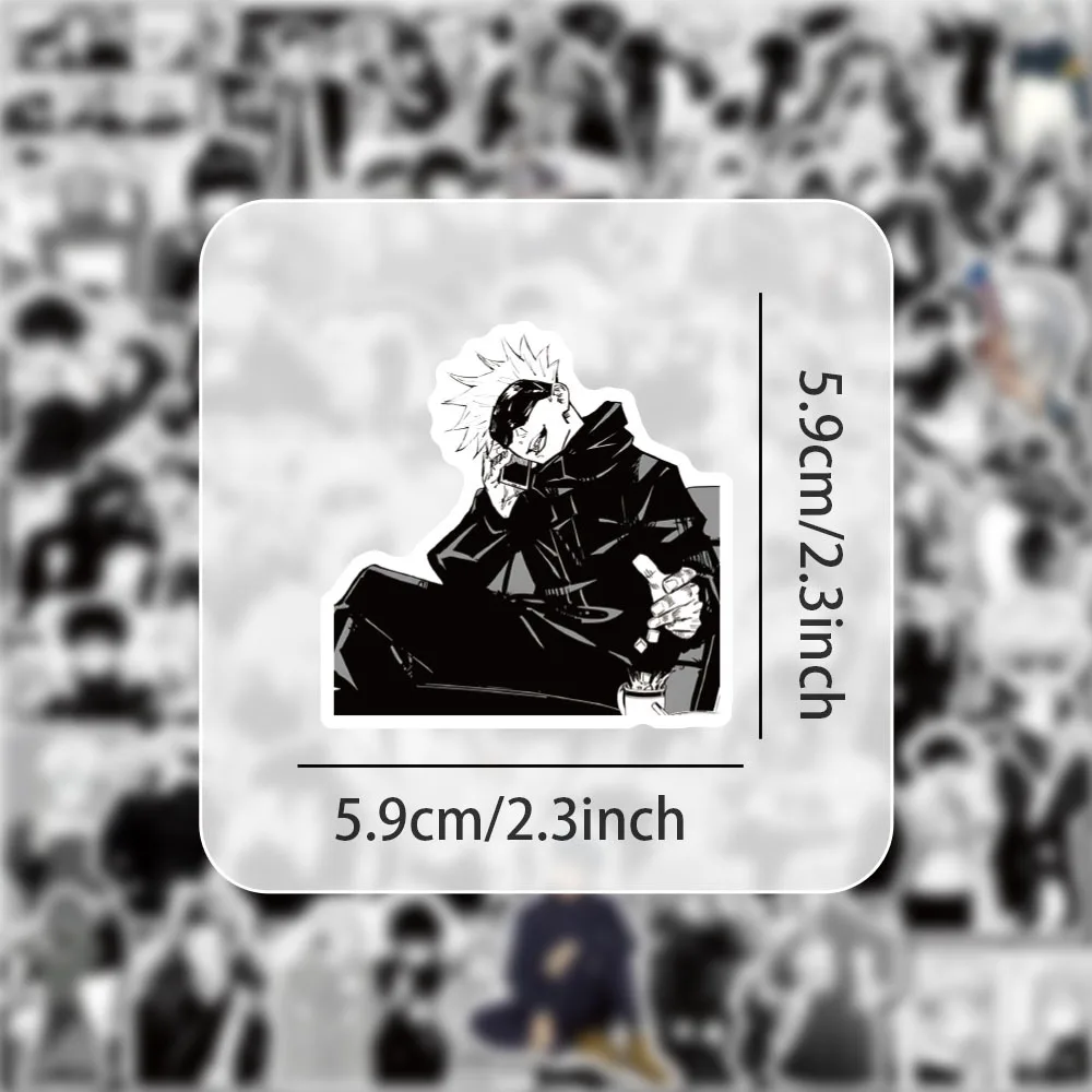 50 قطعة أبيض وأسود Jujutsu Kaisen ملصقات الكتابة على الجدران كمبيوتر السيارة زجاجة ماء ملصقات مقاومة للماء