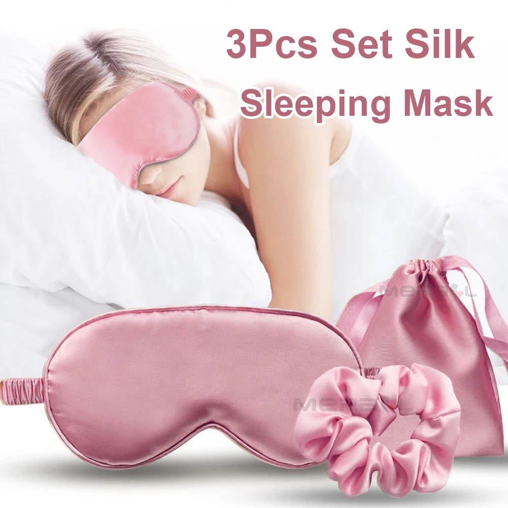 3Pcs Set Silk Sleep Eye Mask Eye Patches Sleeping Mask Eyeshade Blindfold Rest Eye Cover Night Eyeshade Travel Sleeping Aid