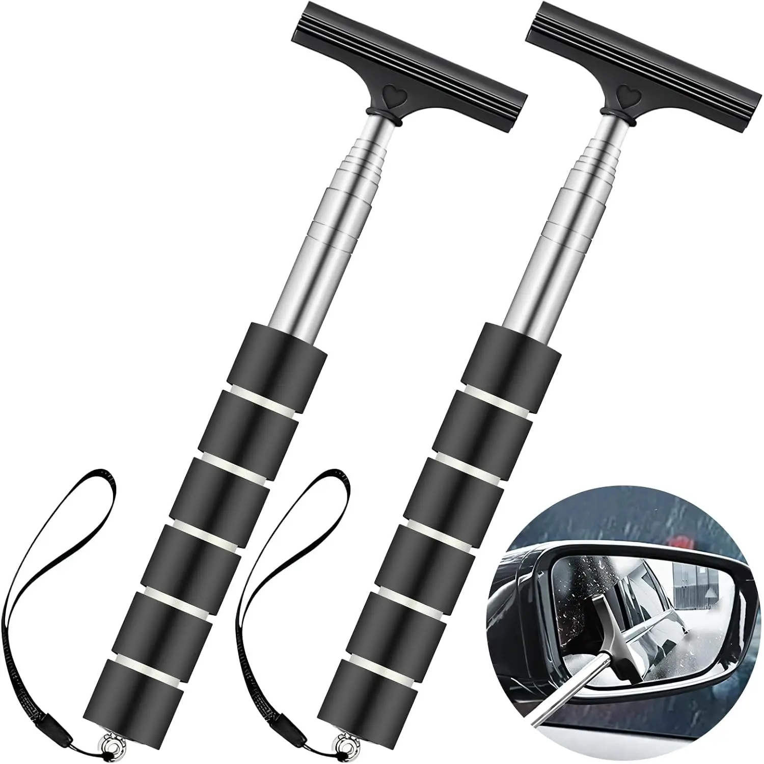 Portátil chuvoso ferramenta de limpeza da janela vidro limpador alça extensível espelho lateral do carro rodo telescópico espelho retrovisor rodo