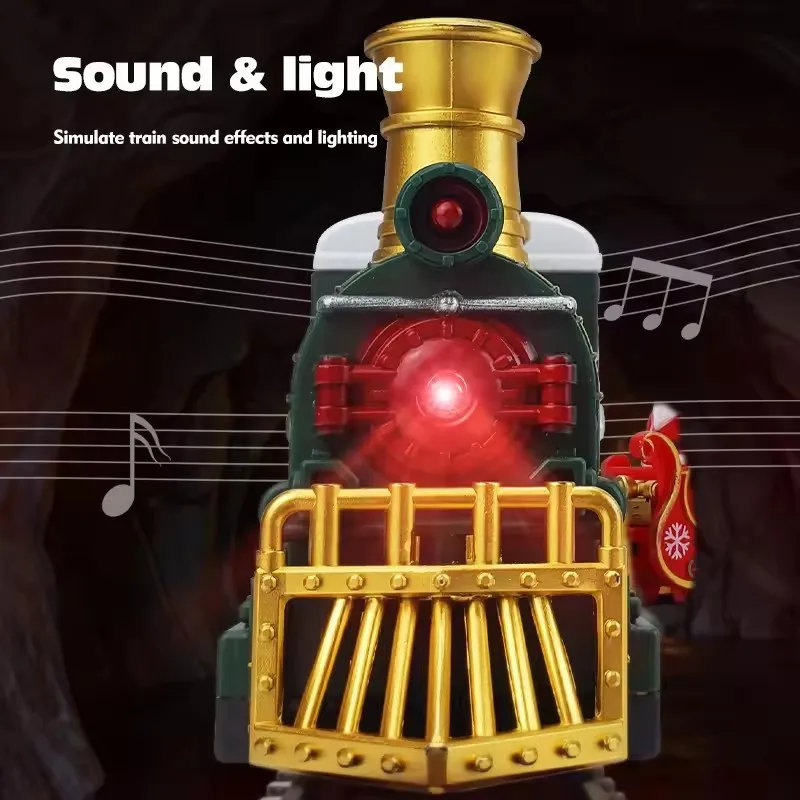 2025 Christmas Tree Electric Train Tracks Set Santa Claus Cargo Cars With Xmas Sounds Lights Toys For Kids New Year Xmas Gift