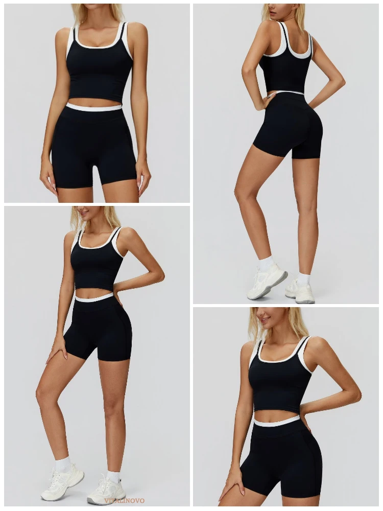 VITALINOVO 2-teiliges Workout-Set für Damen, nahtlose Biker-Shorts mit gepolstertem Sport-BH, sportliche, passende Outfits für Damen, für Fitness, Gym, Yoga – Detail 11