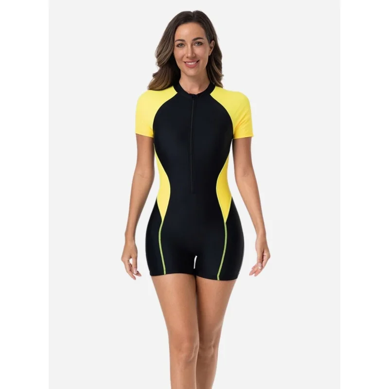 color-block-women-athletic-sport-swimsuit-front-zip-high-neck-one-piece-swimwear-boyleg-bathing-suit
