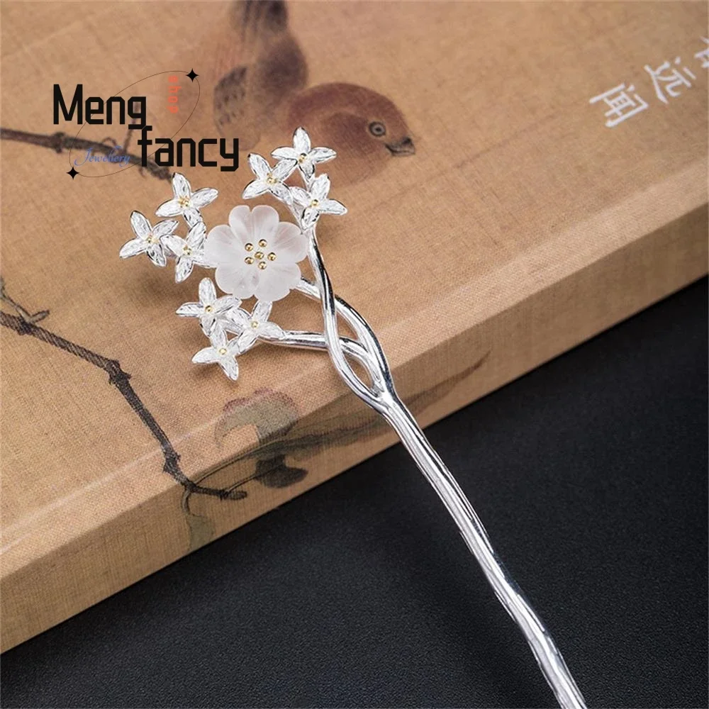 

Chinese Ethnic Ancient Style Cherry Blossom Rain Hairpin Female Daily Hair Plate Hanfu Elegant Headgear Fashion Luxury Jewelry