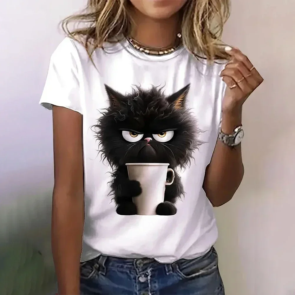 Sommer Frauen T-Shirt Katze drucken lässig kurz ärmel ige 3D T-Shirt modische Street Wear Rundhals Pullover übergroße Frauen c