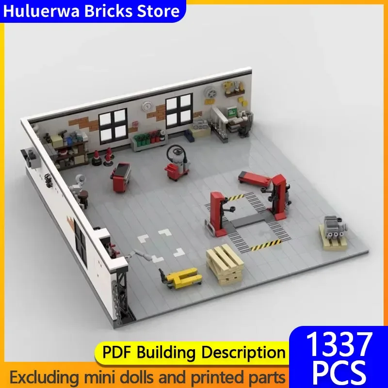 City Street View Model MOC Building Bricks Car Repair Shop Elevator Modular Technology Gifts Holiday Assemble Children Toys Suit