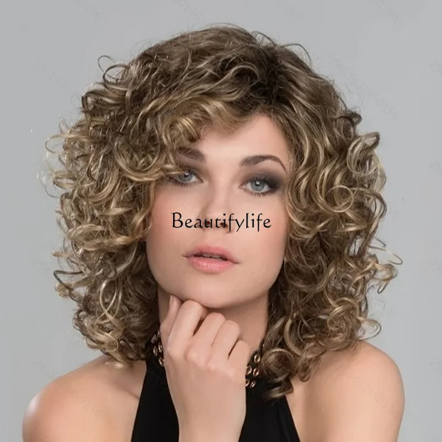 

European and American high temperature silk chemical fiber hair gradual change color, short roll, fluffy wig