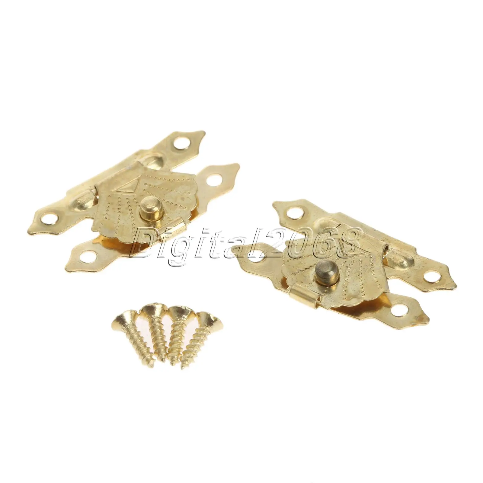 12Pcs Antique Brass Hasps Latch Lock Hooks Vintage 30mmx18mm Buckles Gold Decorative Mini Jewelry Gift Wine Wood Box Case Screws