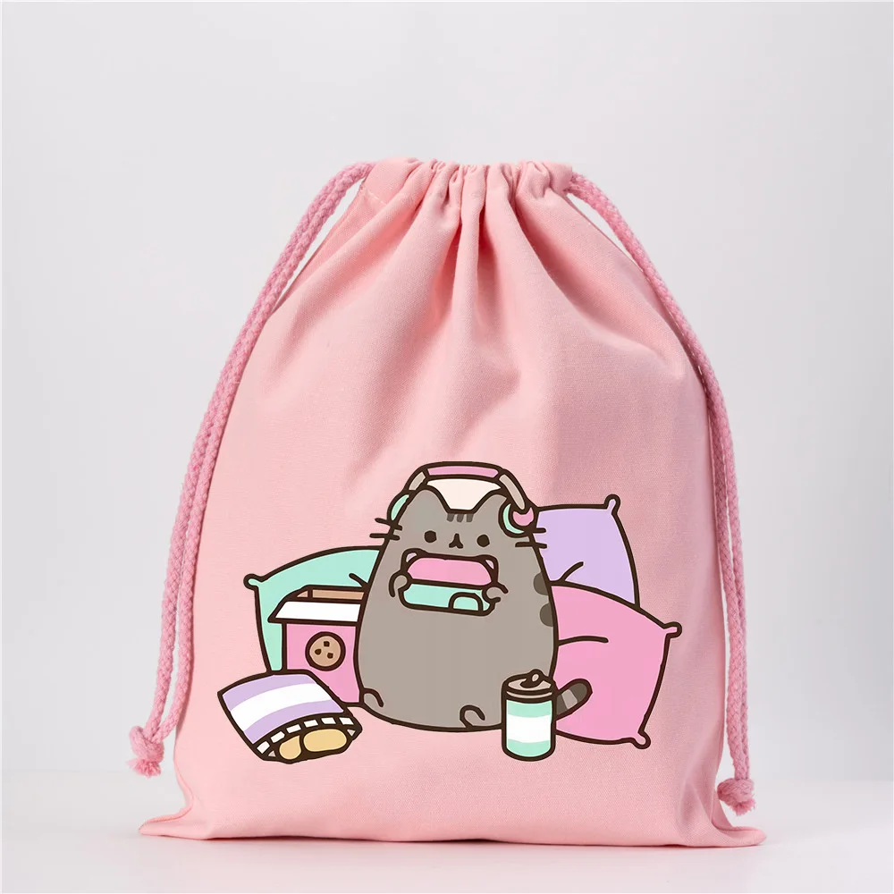 Pusheen Drawstring Bag Cartoon Printing Student Sports Large Capacity Backpack Sackpack Handle Bundle Pocket Kids Birthday Gifts