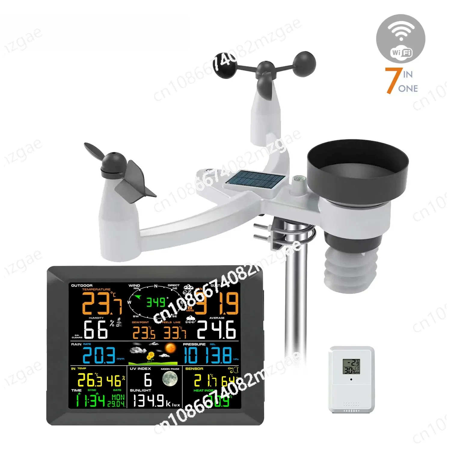 0320-025T Метеостанция Wi-Fi 7-в-1, солнечный дистанционный мониторинг температуры, влажности, скорости ветра, дождя, УФ, 8 датчиков температуры 0320-025T Метеостанция Wi-Fi 7-в-1, солнечный дистанционный мониторинг температуры, влажности, скорости ветра, дождя, УФ, 8 датчиков температуры