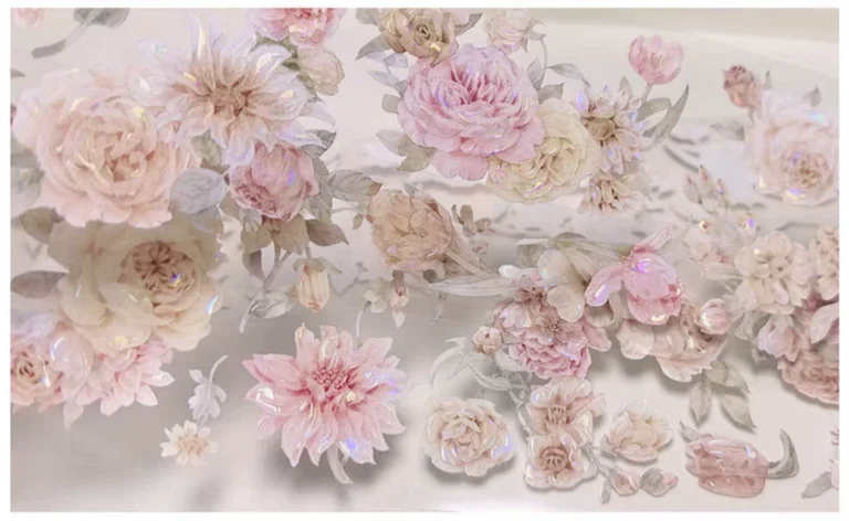 

Vintage Floral shiny pet Washi Tape - "Yuchi" Floral Collage for Planner, Design, Cell Phone Back Card, DIY Crafting Supplies