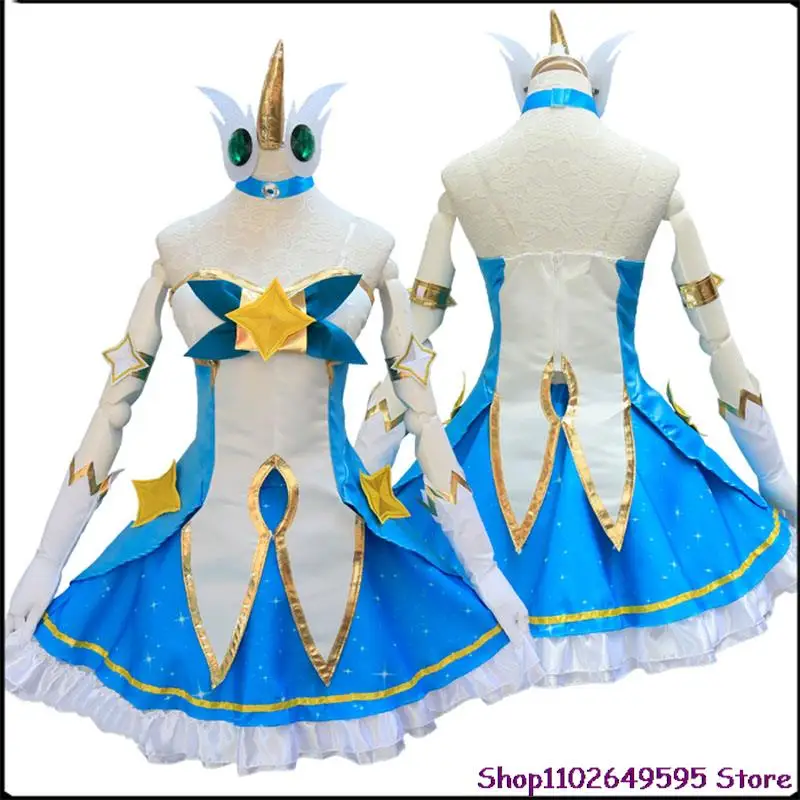 Juego LOL Star Guardian of Soraka disfraz de Cosplay The Starchild peluca orejas cuerno Anime vestido Lolita Halloween Sexy mujer traje verde