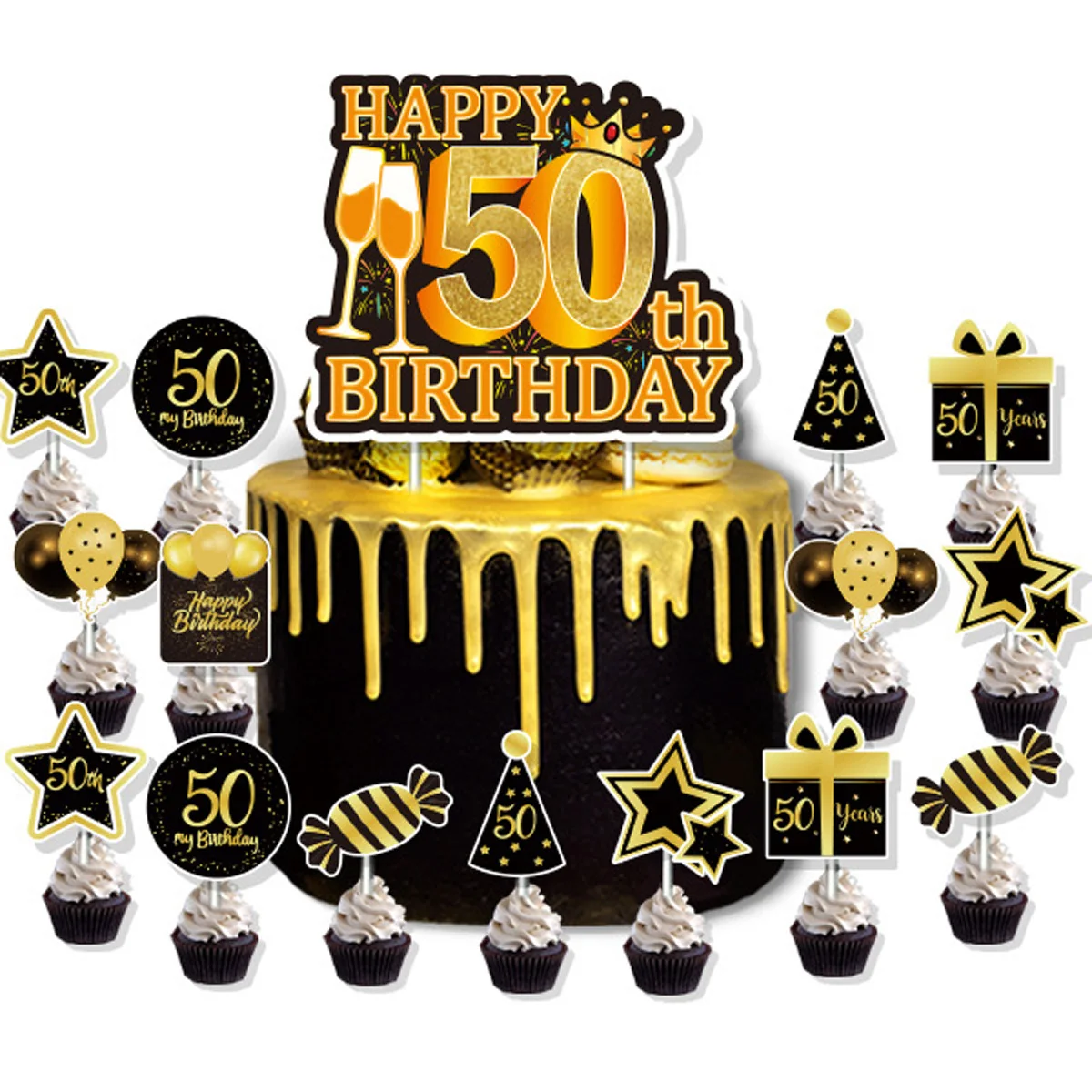 Black Gold Disposable Tableware For 50th Birthday Party Decor Supplies Plates Tablecloth Birthday Banner 32inch Number Balloon