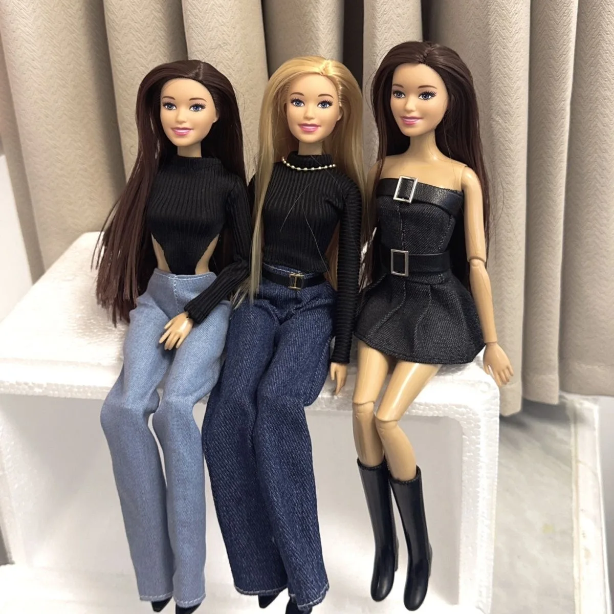 Muñeca de princesa de moda europea de 30cm, falda vaquera de una pieza para Spice Girl, Top negro + pantalón de pierna ancha, conjunto de juguete para jugar a las casitas para niños