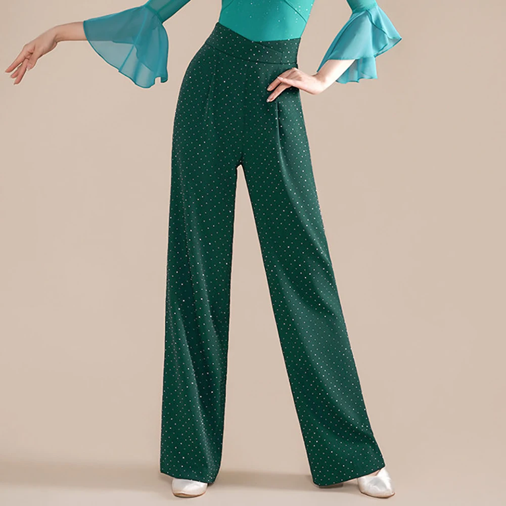 

High-Waisted Ballroom Dance Pants With Modern Dance Pants Black Standard New Green Rhinestone Purple Modern Dance