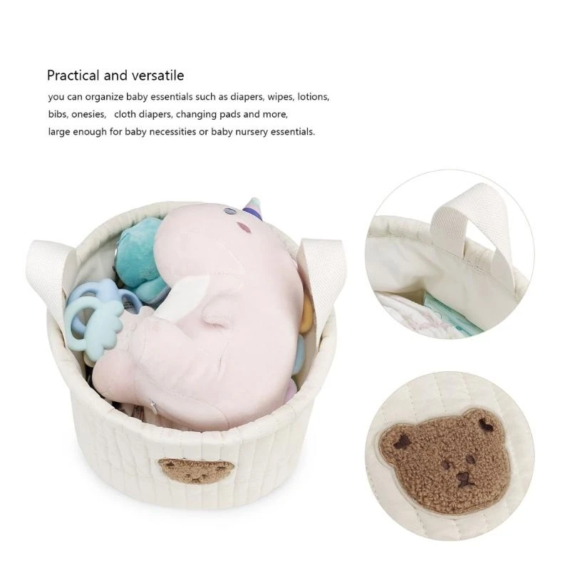 

J15U Essential Baby Nappy Bag for Modern Parents Full of Functionality Fashionable Bear Embroidery Storage Basket Organiser