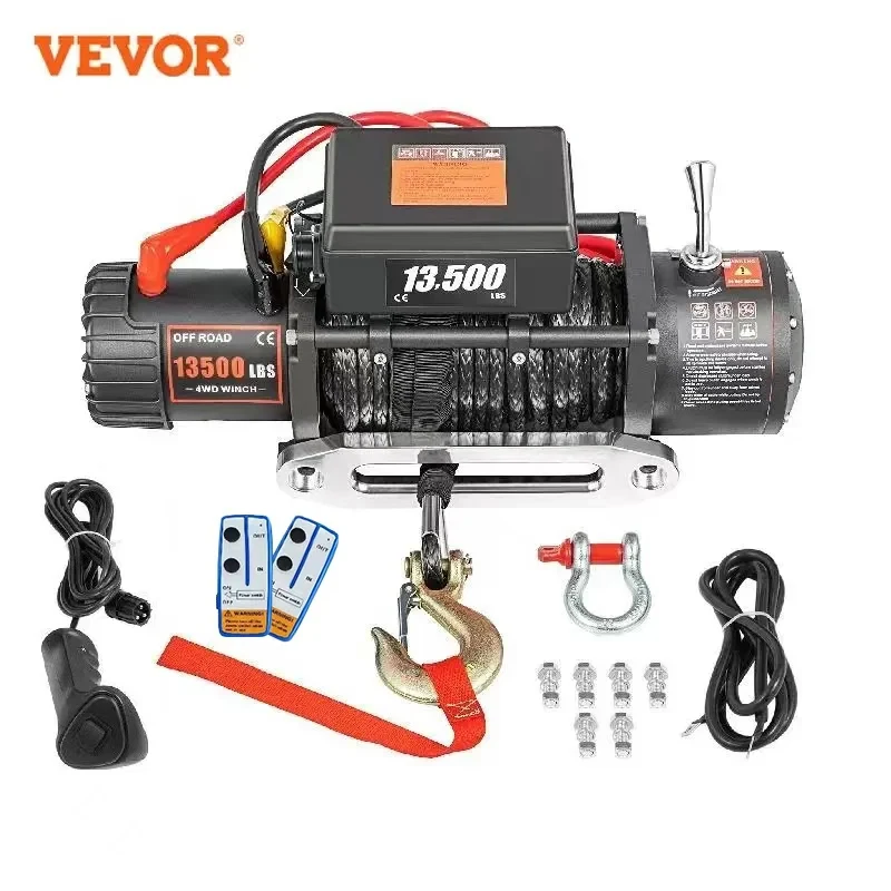 VEVOR-cabrestante eléctrico de 13500 libras/6123KG, 12V, 27M/92 pies, cuerda de remolque sintética, elevador de árboles para 4x4, coche, remolque,