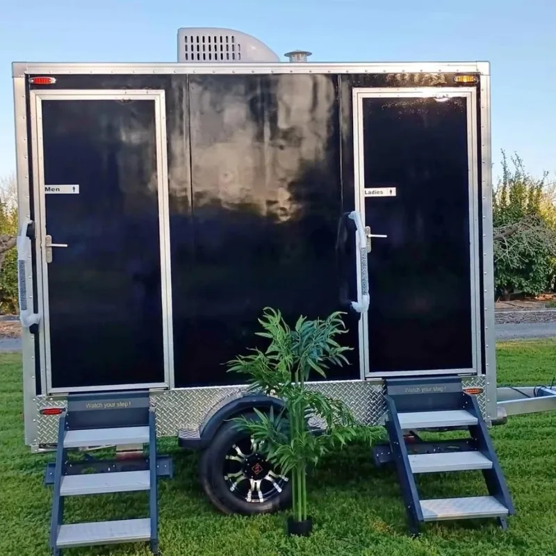 Luxury Restroom Trailer ADA Access, Portable Shower Toilet Heating Cooler Fan, for Outdoor Weddings Film Locations