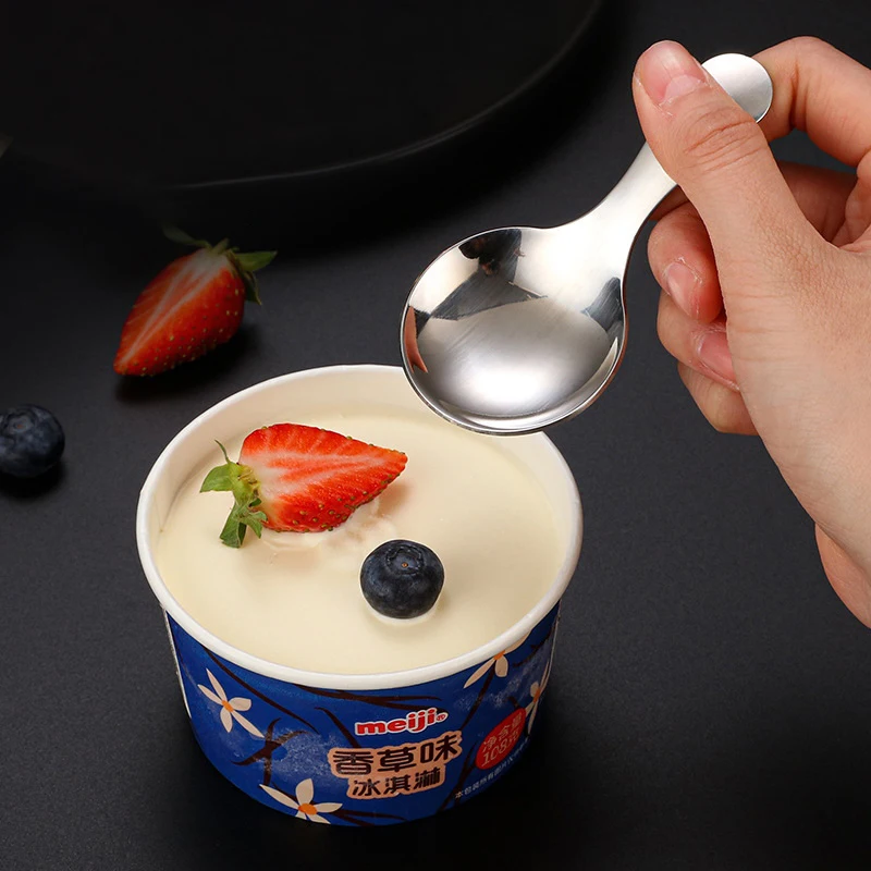 1Pc Stainless Steel Sugar Salt Spoon Tea Coffee Dessert Spoon Short Handle Ice Cream Scoop  Soup Kitchen Tool