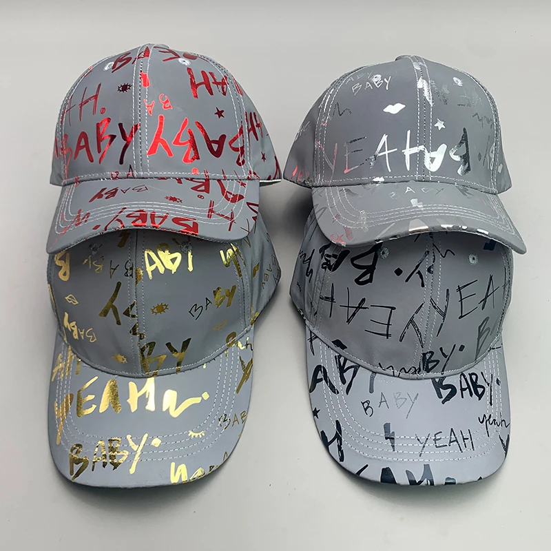 Kpop Shiny Letter Trend Star Men Women Baseball Hats Cotton Classic Breathable Streetwear Reflective Fashion Sport Hip Hop Caps