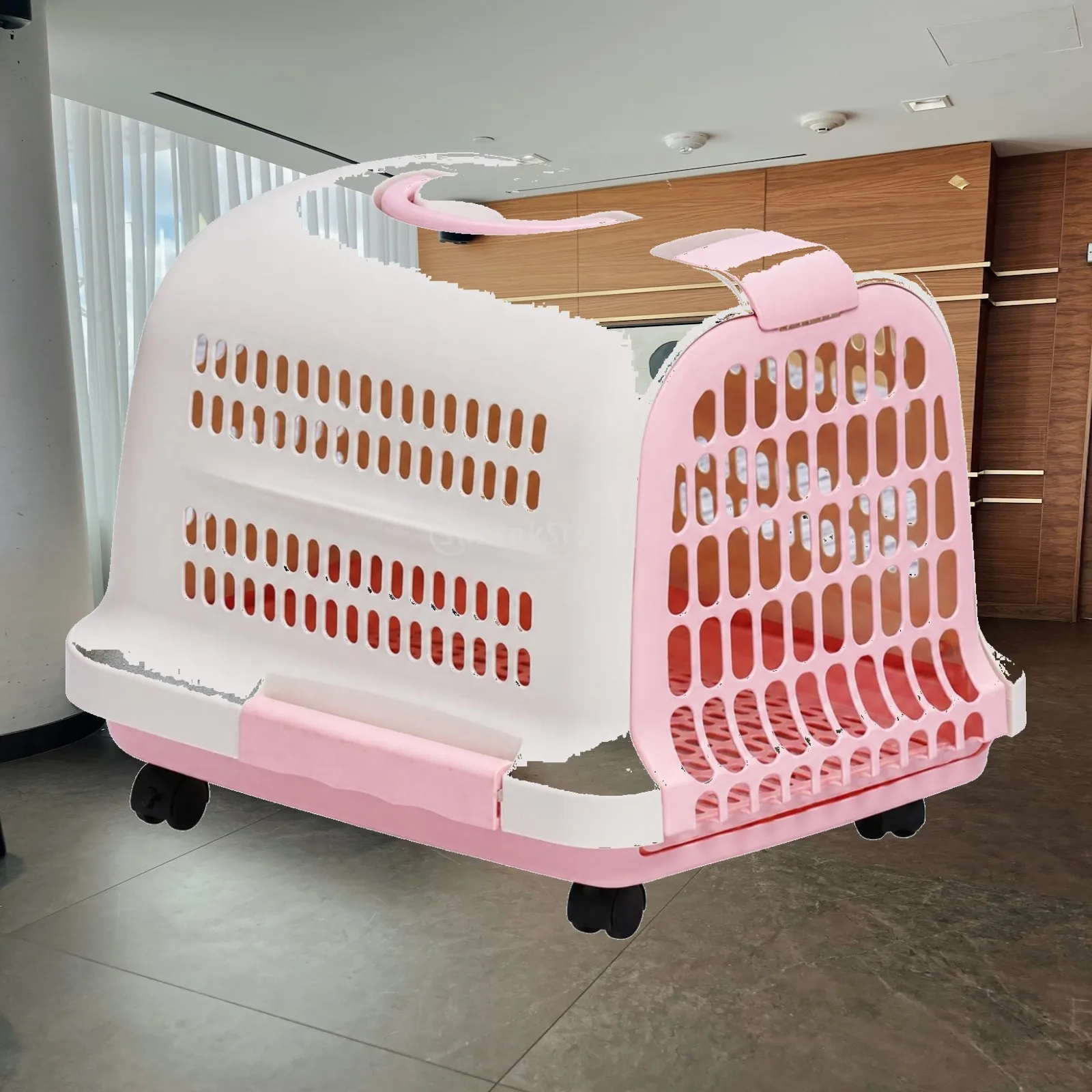 Rigid PP Portable Travel Carrier on Wheels for Small Dogs Cats with Ventilation Top Handle
