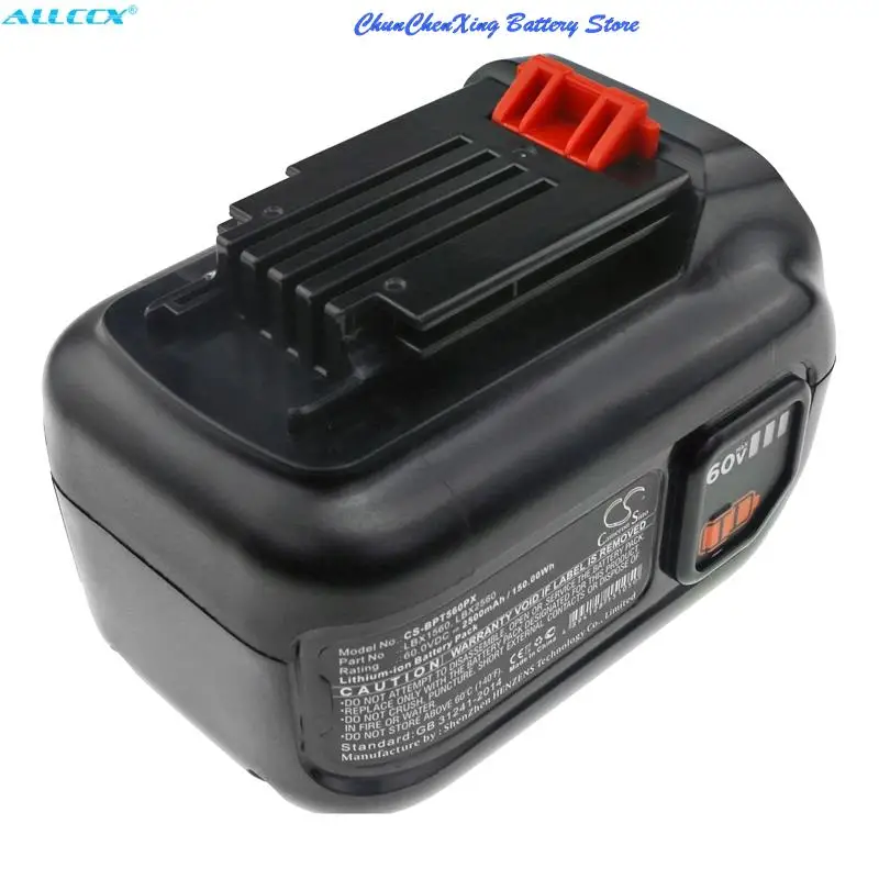 بطارية 2500 مللي أمبير في الساعة LBX1560 لمنفاخ بلاك اند ديكر 60 فولت ماكس، LHT360C، CM2060C، LHT360، LHT360CFF، LST560، LSW60، LSW60C