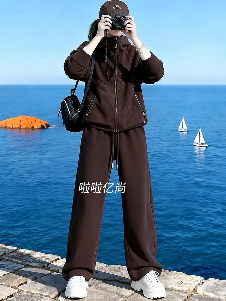 

Elegant Loose Sportswear Set for Women Spring 2026 High Waist Wide Leg Pants Comfortable Long Sleeve Hoodie Cardigan Two Piec...