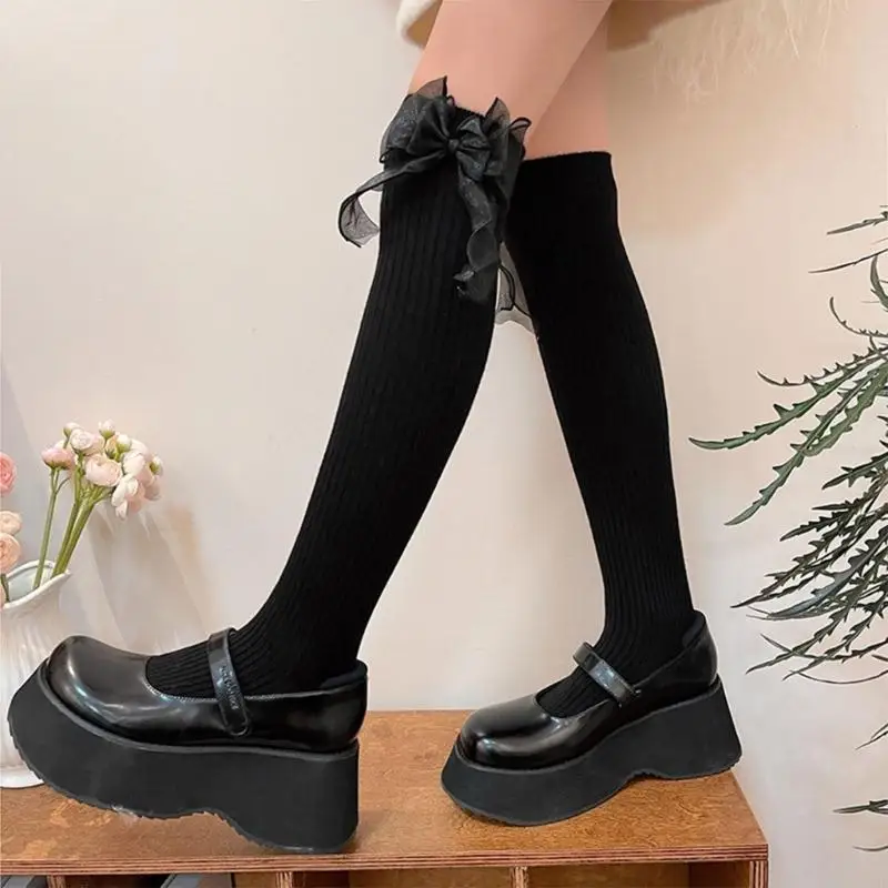 195E Delikatne kokardki Pończochy Halloween Cosplay Skarpety Casual Over Podkolanówki dla kobiet