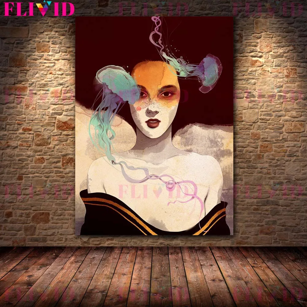 Vintage قناع فتاة البكاء مثير امرأة الغراب جدار الفن قماش اللوحة الملصقات والمطبوعات ديكور المنزل جدار صور لغرفة المعيشة