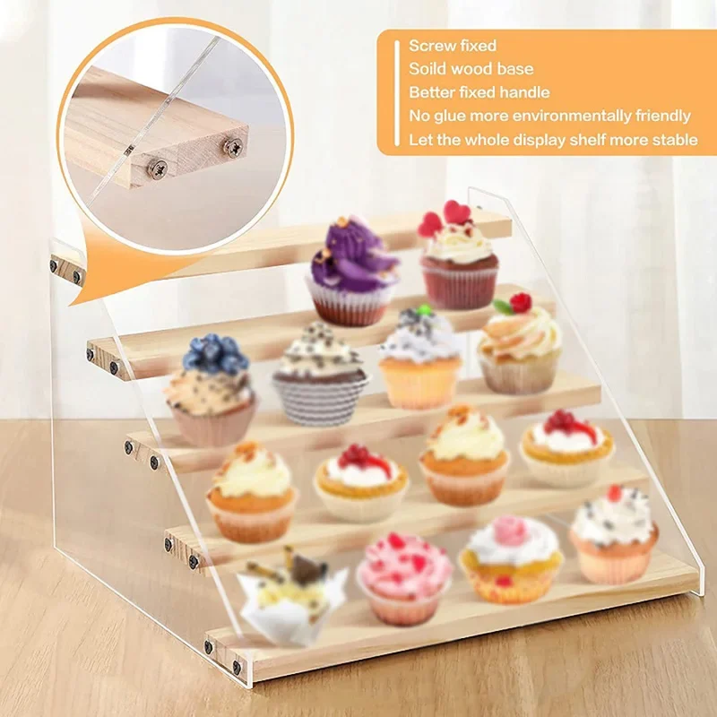 3-5 Tier Transparent Acrylic Base Solid Wood Display Stand Stepped Toys Models Cosmetics Skin Care Products Display Stand