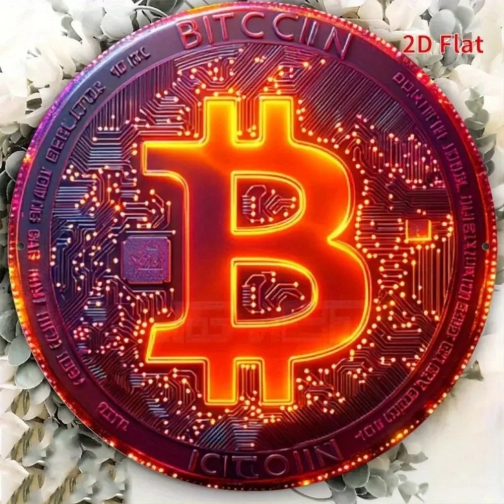 عام 1 قطعة رمز بيتكوين بريق جدار معدني الفن جريئة الأحمر والبرتقالي علامة العملة المشفرة للمنزل مكتب/غرفة تلاعب التعدين 1 قطعة #2