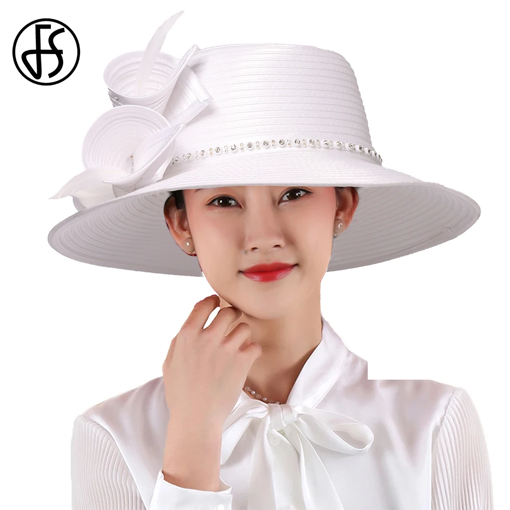 FS White Black Wide Brim Kentucky Derby Hats For Women Luxury Brand  Church Hat Elegant Tea Party Dress Fascinators Fedoras 2024