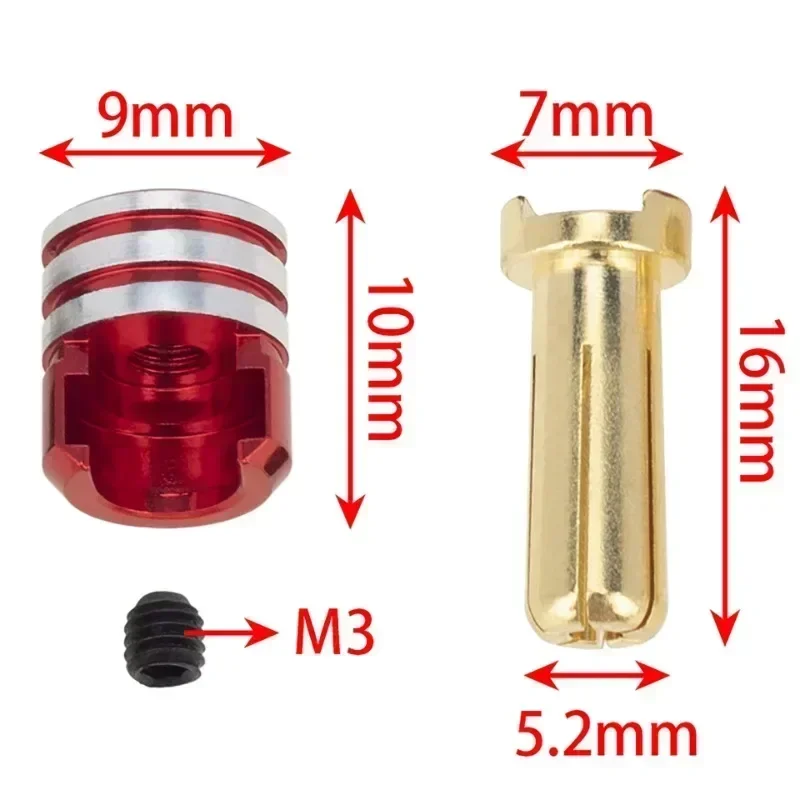 4PCS 레드 3.5mm/4.2mm/5.2mm 히트 싱크 황동 불렛 바나나 플러그 RC 자동차 배터리 커넥터