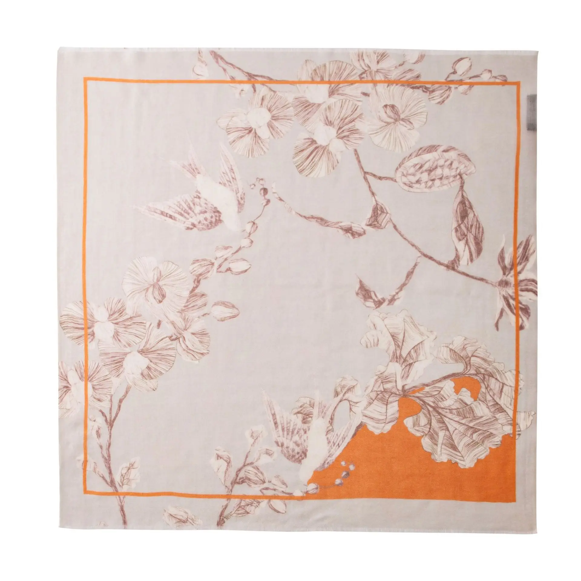 

New luxury 100% Cashmere Flower Stem Pattern Scarf Women Retro Lightweight Thin Shawl Neck Scarf Elegant Versatile Headscarf