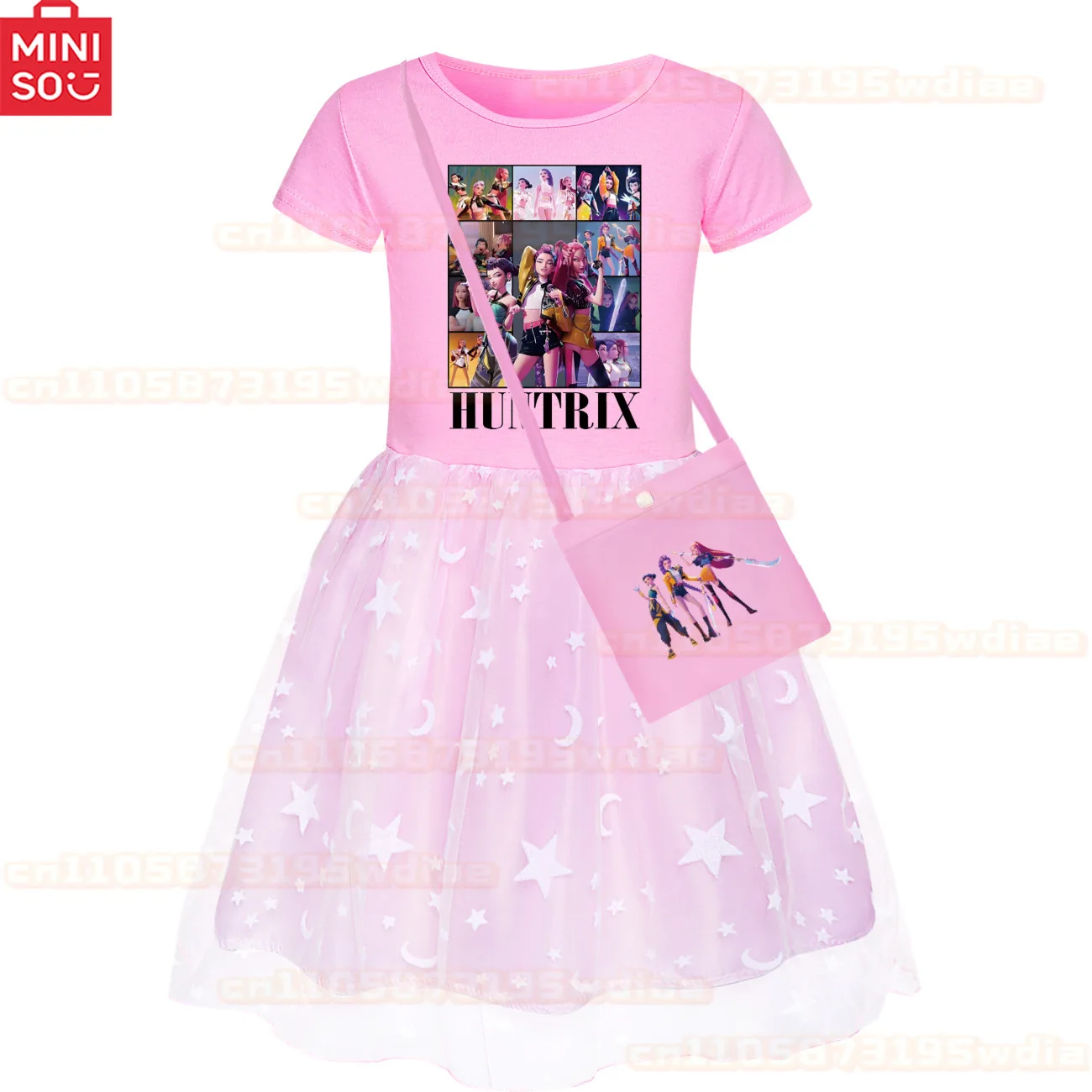 

KPop Demon Hunters Huntrix Kids Dress Cartoon Figure Printed Dress Girls Casual Short Sleeve Cosplay Clothes Children's Clothing