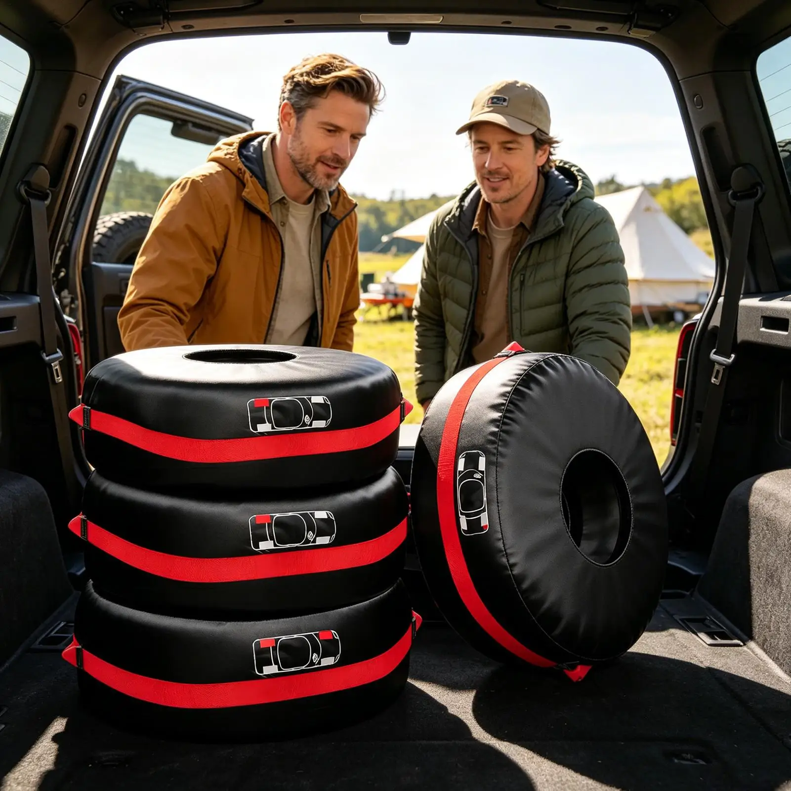 Trailer Tire Cover 4 Pieces Spare Wheel Storage Bag With Handle Waterproof Tire Cover For Camping Overlanding Garage Road Trip
